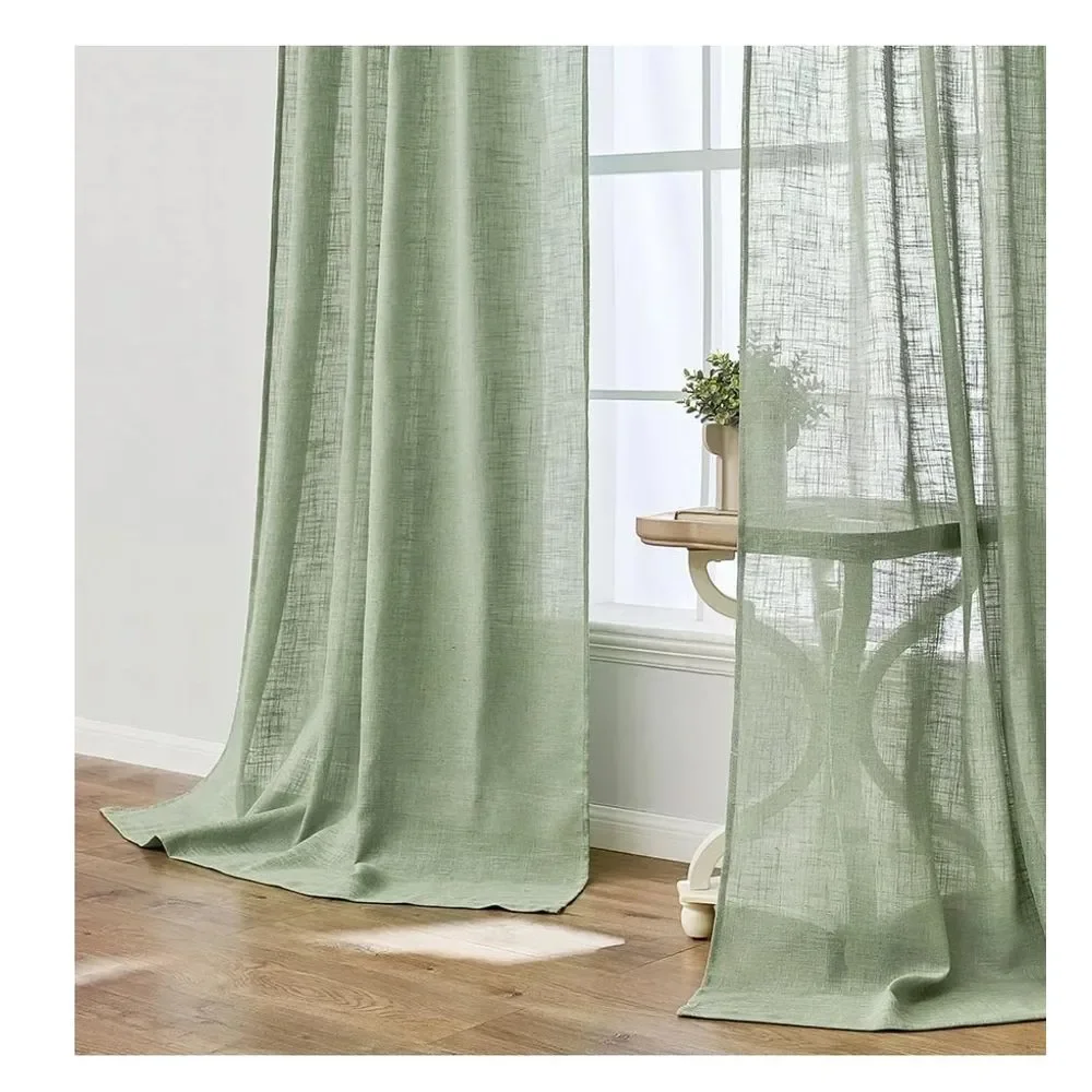 Sage Green Linen Curtains 120 Inches‎ Long 2 Panels for Bedroom - Picture 5 of 8